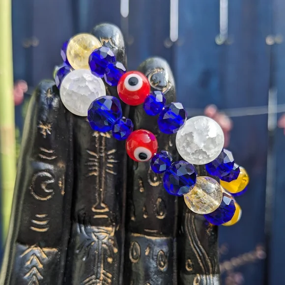🧿SOLD🧿Evil Eye Protection Citrine Quartz Beads Good Luck Crystals Blue - Picture 6 of 17